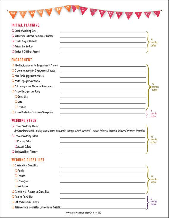 14 Page Wedding Checklist In Orange And Pink Printable PDF Digital 