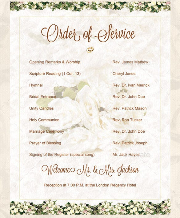 16 Wedding Order Of Service Templates Free Sample Example Format