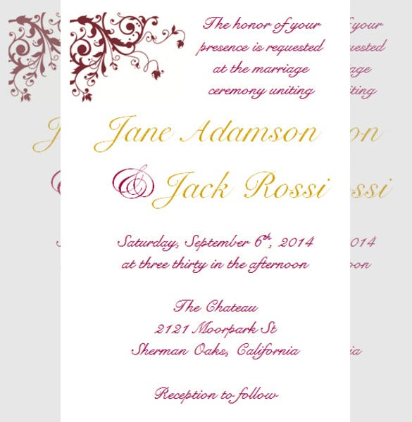 28 Wedding Reception Invitation Templates Free Sample Example 