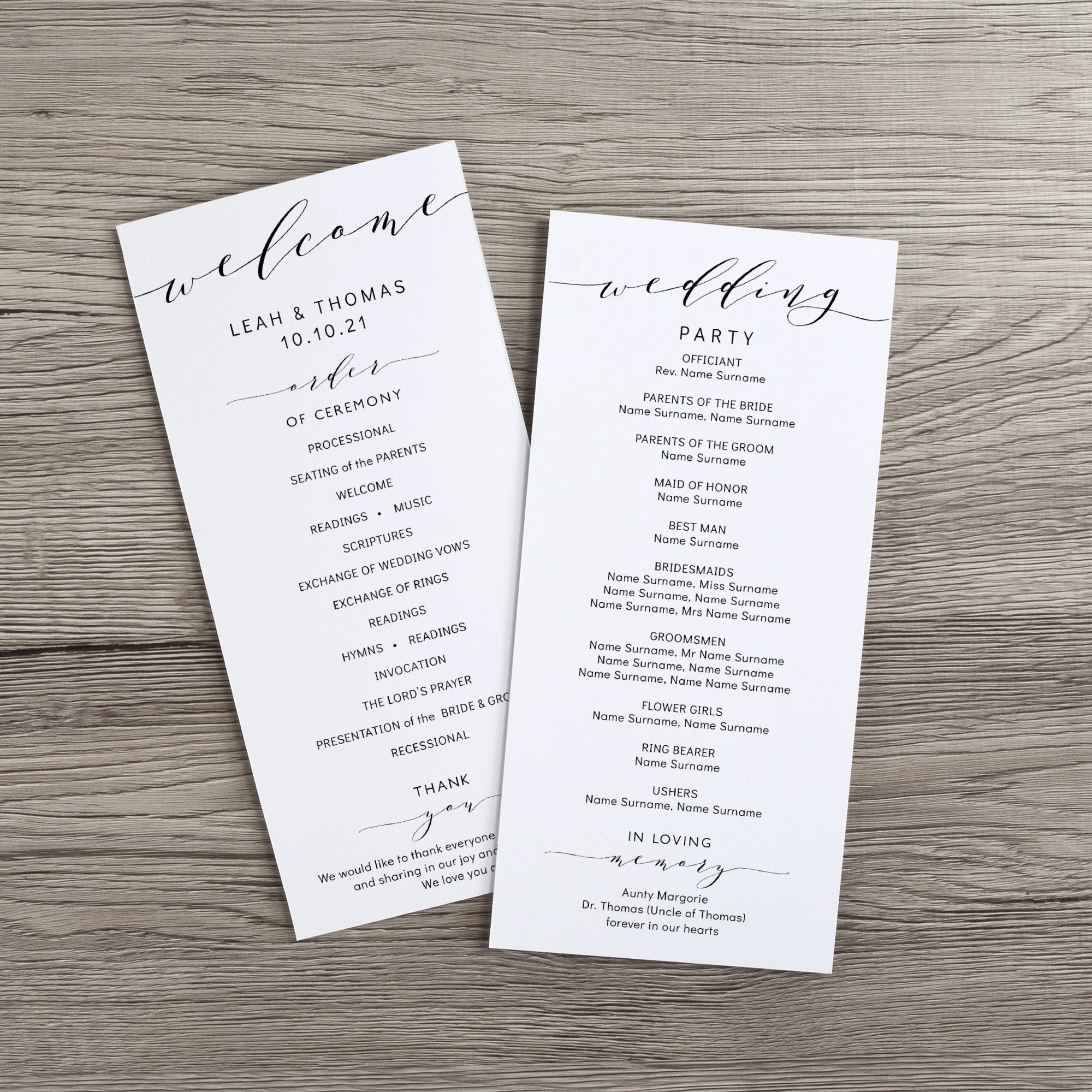 4x9 Wedding Program Template Printable Wedding Ceremony Etsy