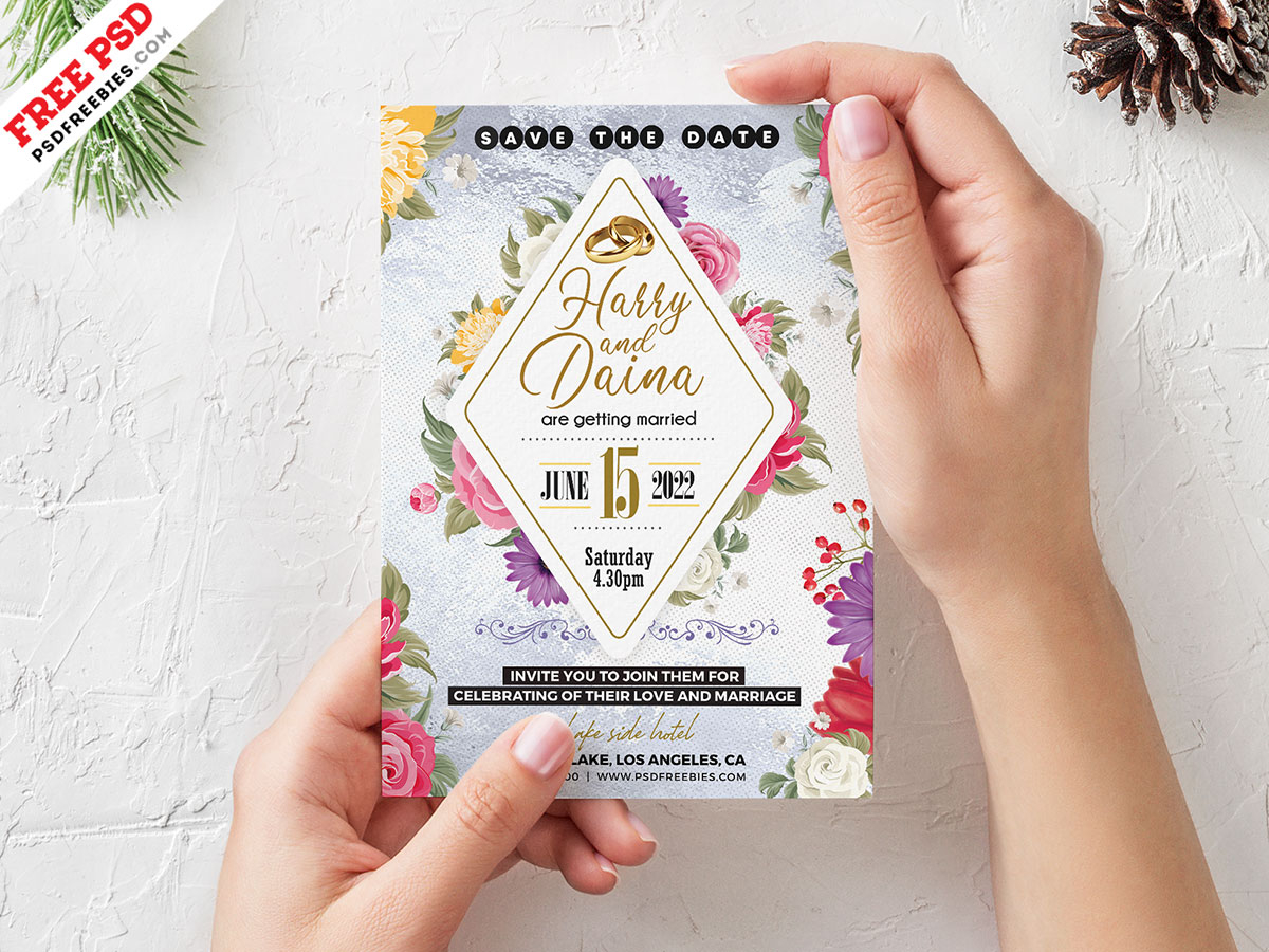 5 7 Designer Wedding Invitation Card PSD Template PSDFreebies