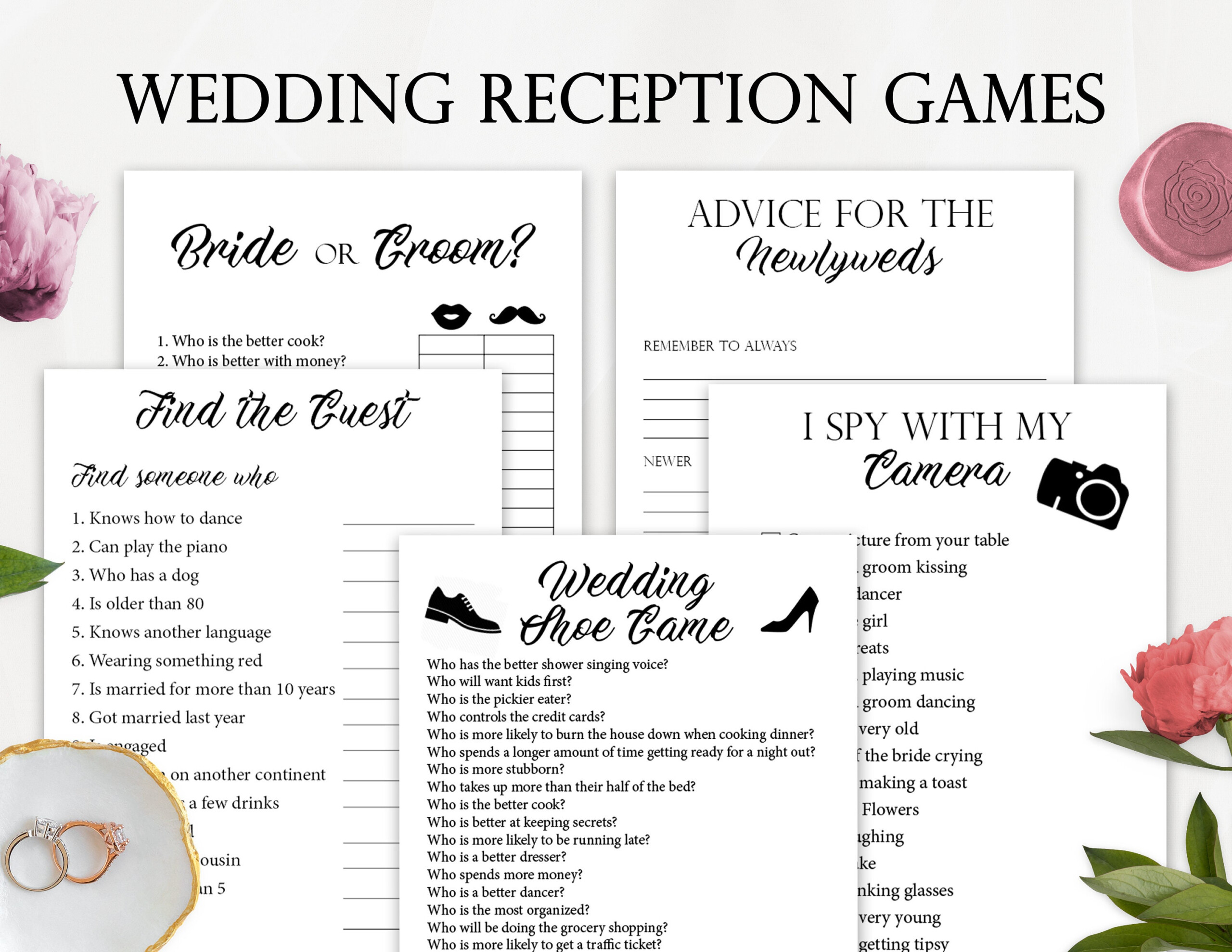 5 Wedding Reception Games Printable Wedding Reception Game Etsy