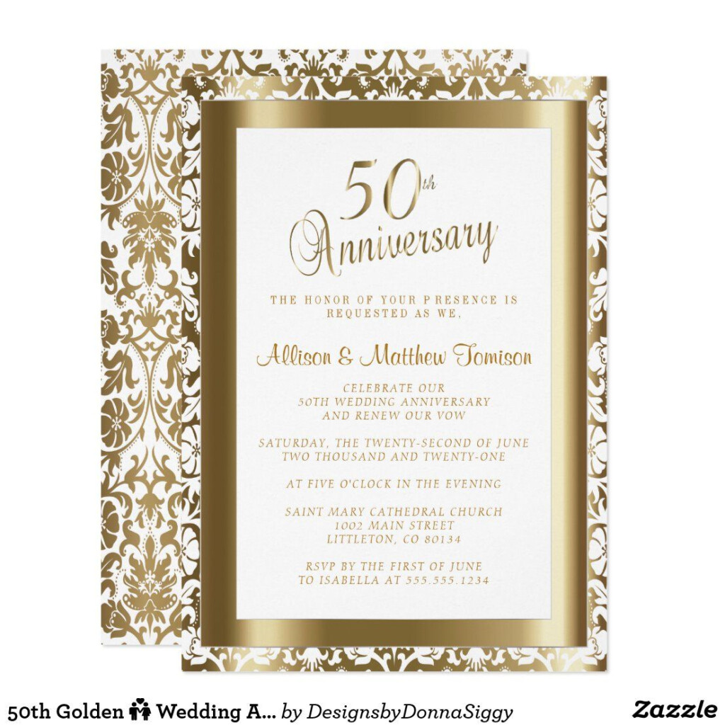 50th Golden Wedding Anniversary 2 DIY Text Invitation Zazzle 