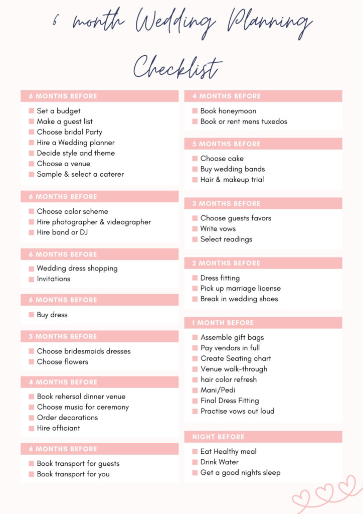 6 Month Wedding Planning Checklist Etsy