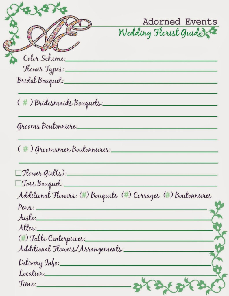 Adorned Events Printables Wedding Florist Checklist Wedding 