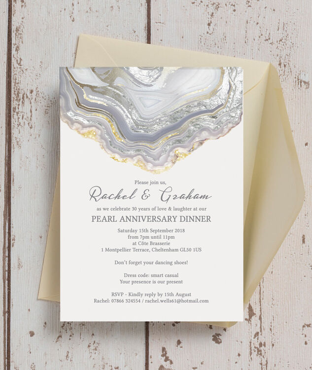 Agate Crystal 30th Pearl Wedding Anniversary Invitation From 0 90 Each