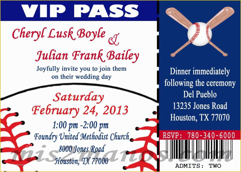 Baseball Ticket Invitation Template Free Of Baseball Theme Wedding 