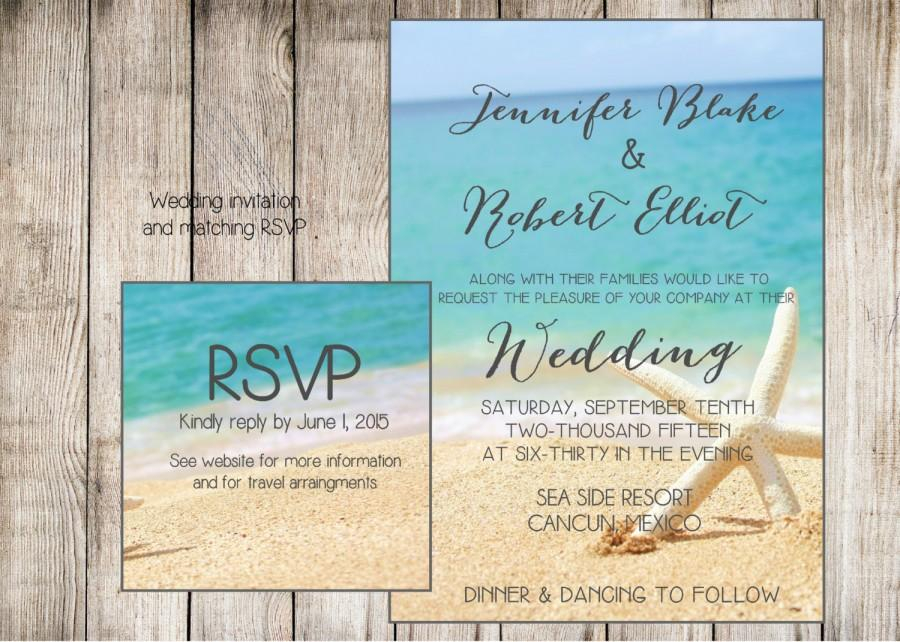 Beach Wedding Invitation Starfish And Sand At The Beach Printable 