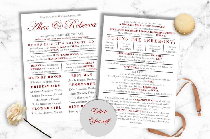 BEST SELLING EDITABLE Funny Wedding Program Simple Wedding Etsy Diy 