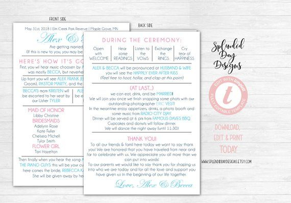 BEST SELLING EDITABLE Funny Wedding Program Simple Wedding Etsy