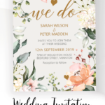 Blush Pink Floral Wedding Invitation Gold Text With Pretty Botanical