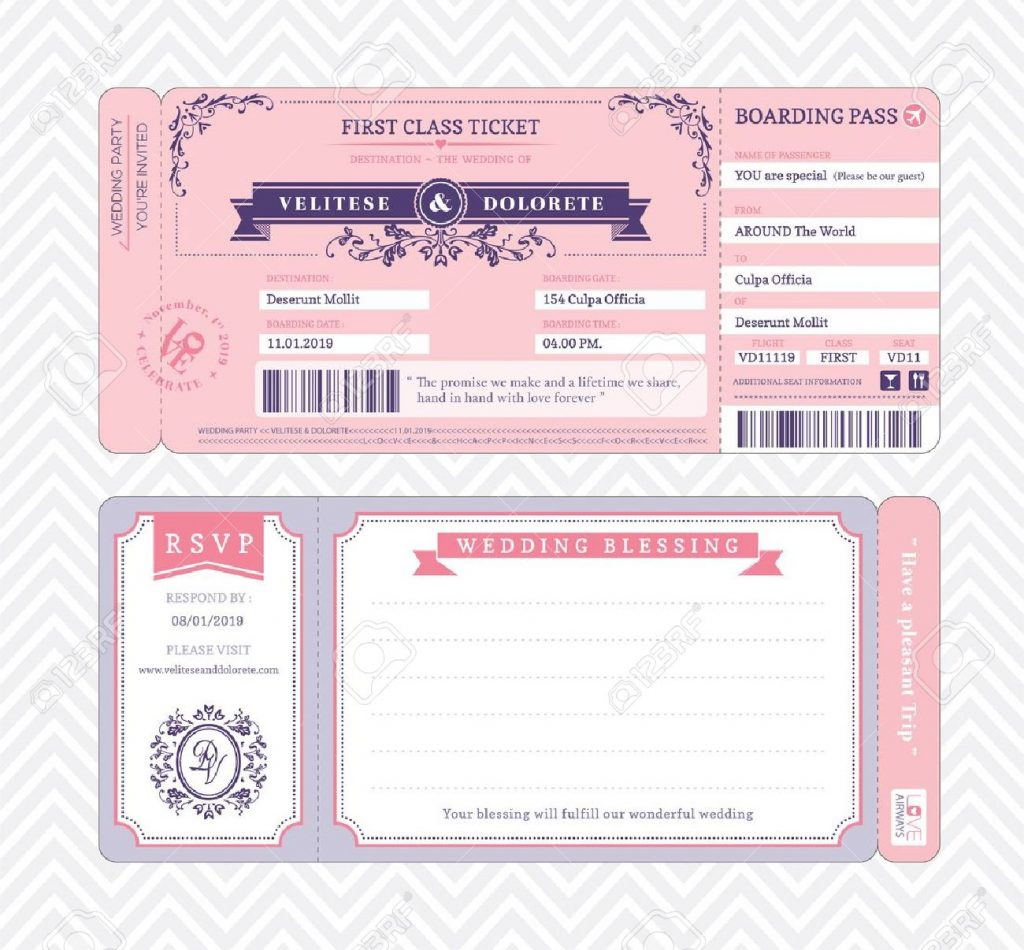 Boarding Pass Ticket Wedding Invitation Template Royalty Free Free