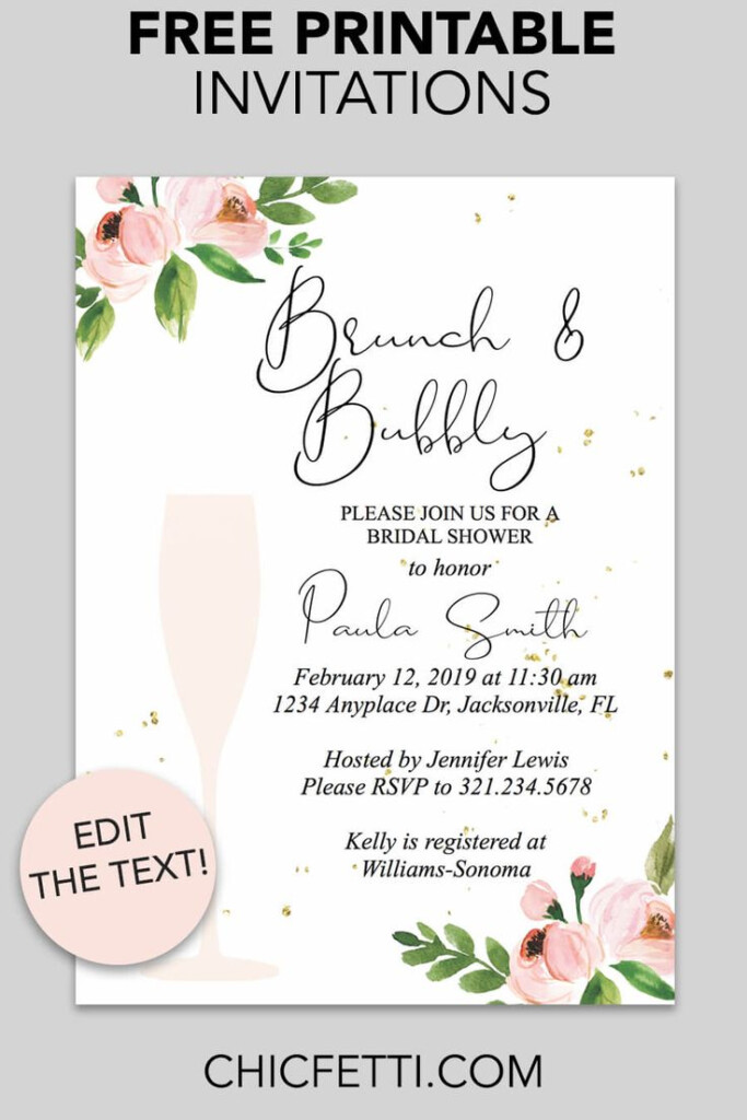 Bridal Shower Printable Invitation Floral Bubbly Chicfetti Bridal 