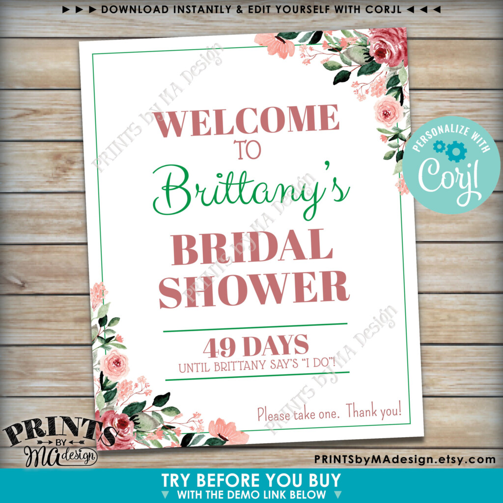 Bridal Shower Sign Welcome To The Bridal Shower Custom PRINTABLE 