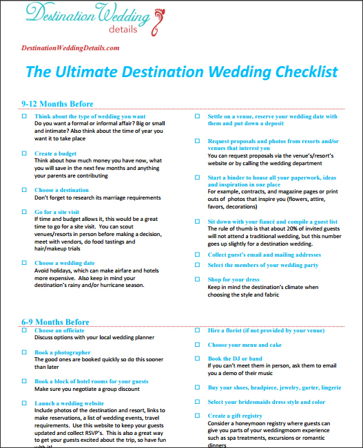 Checklist For Destination Wedding