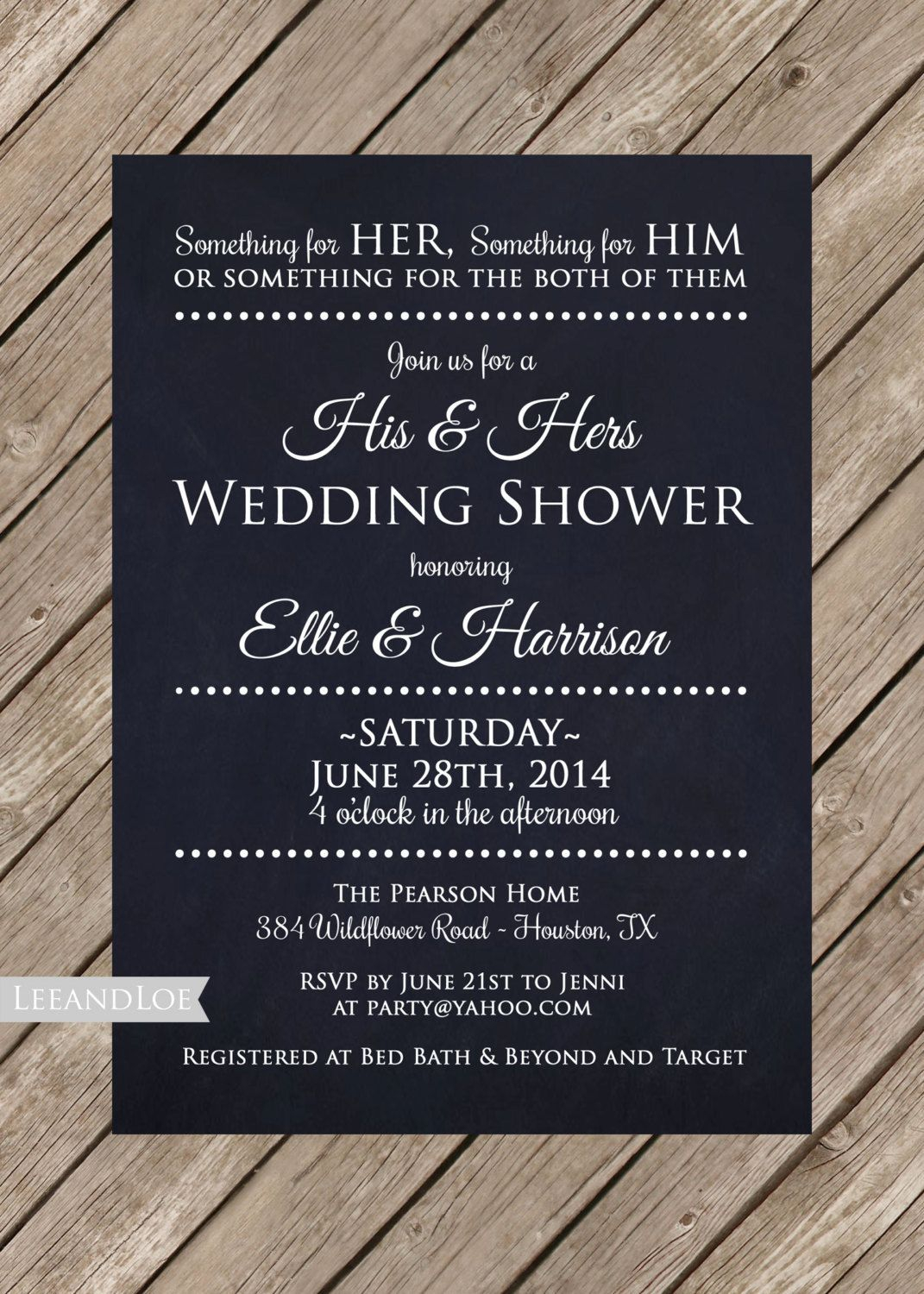 Couples Or Coed Wedding Shower Printable Invitation Typography His And