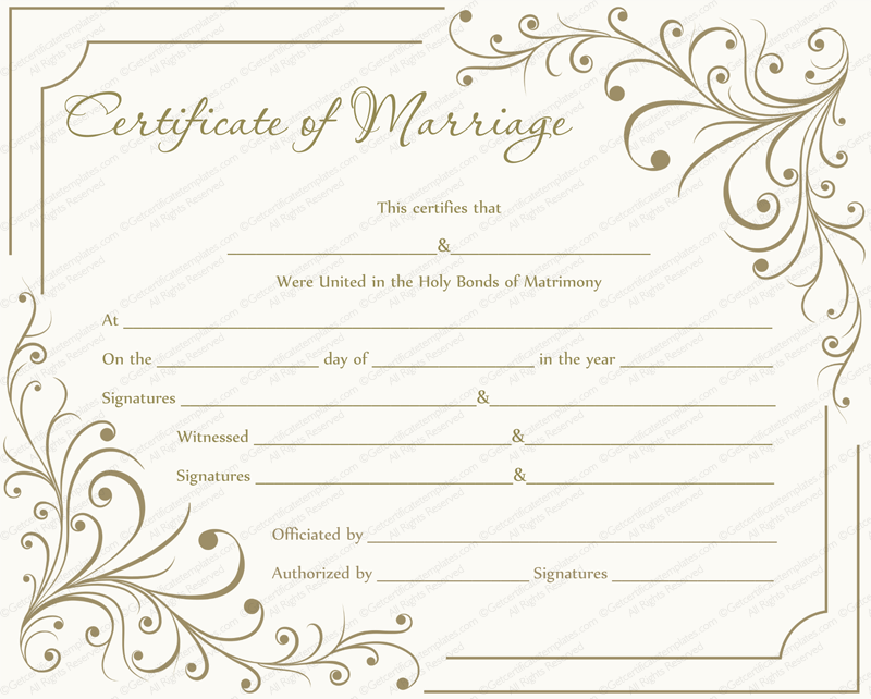 Creamy Gray Marriage Certificate Template For Word