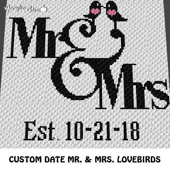 Custom Est Date Mr And Mrs Love Birds Wedding Crochet Blanket Pattern