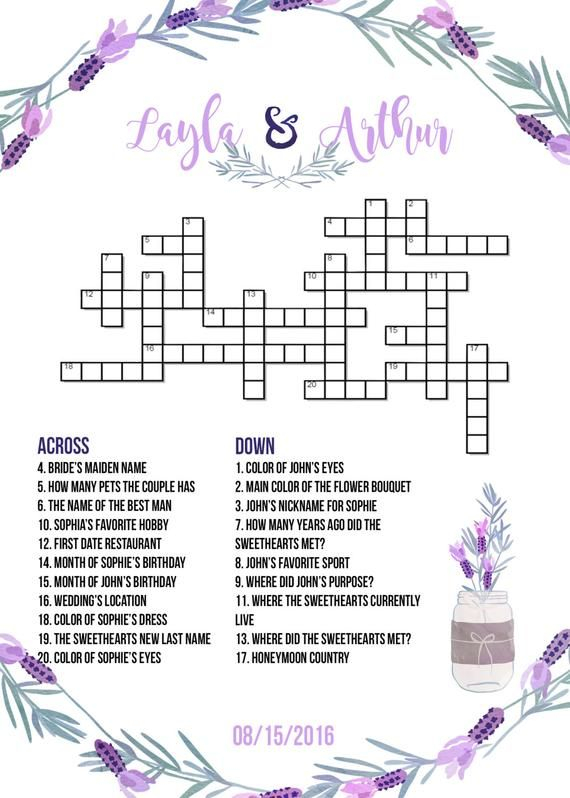 Custom Printable Wedding Crossword Puzzle WHITE WOOD KRAFT Etsy 