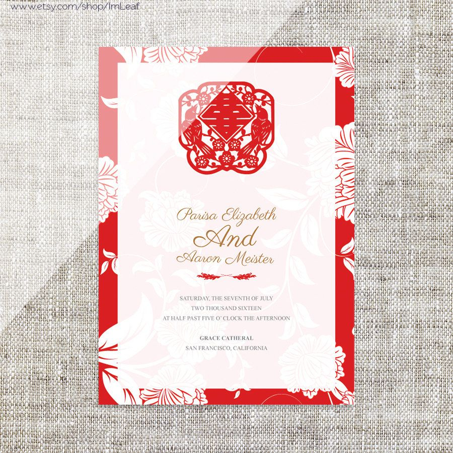 DIY Printable Editable Chinese Wedding Invitation Card Kartu Undangan
