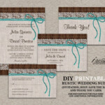 DIY Printable Rustic Turquoise Wedding Invitation Kit With