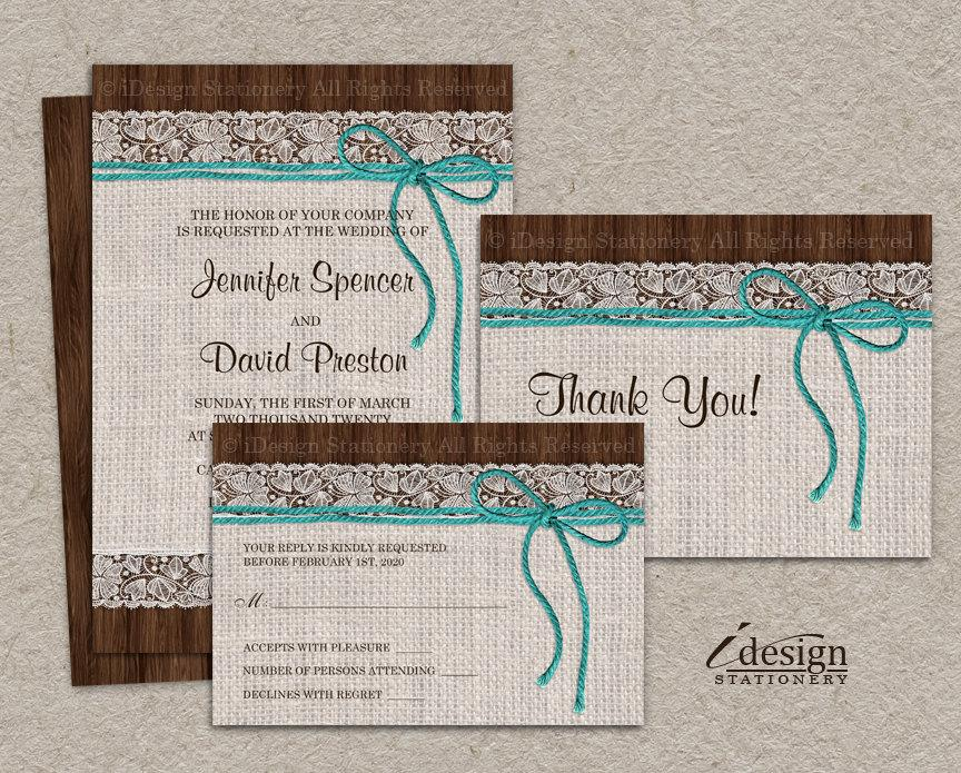 DIY Printable Rustic Turquoise Wedding Invitation Sets With Burlap And 