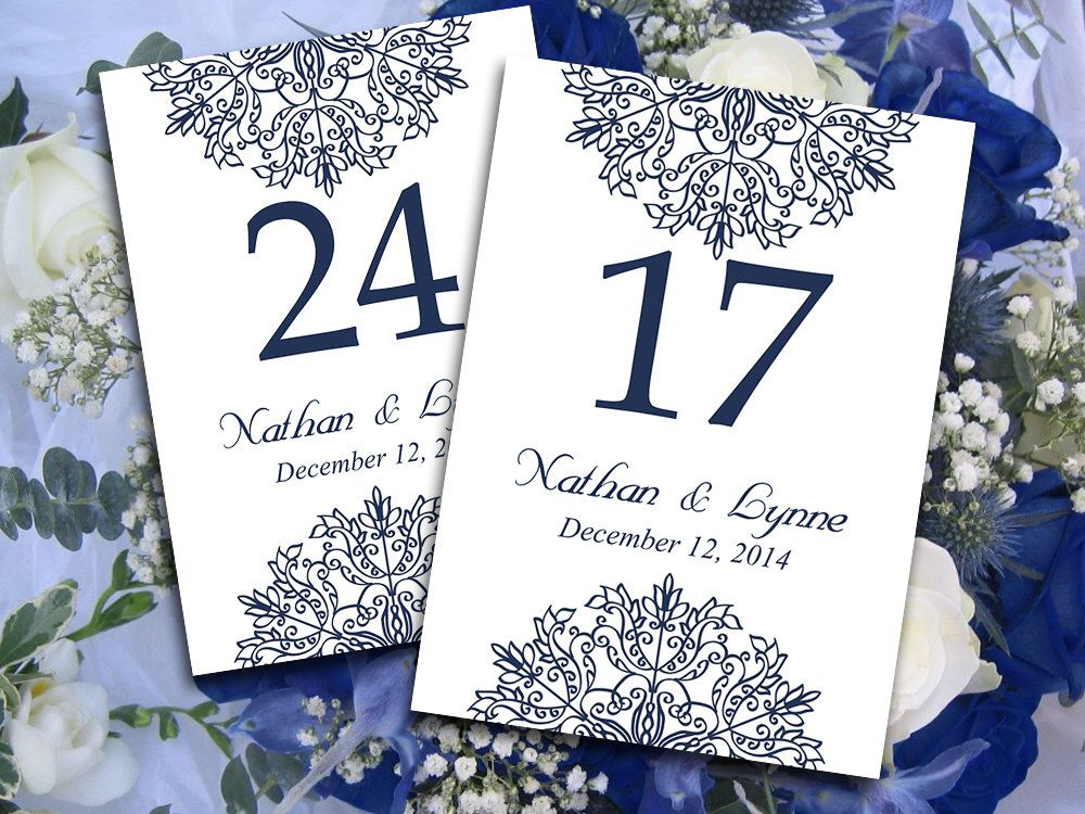 DIY Wedding Table Number Microsoft Word Template Dark Navy Blue 