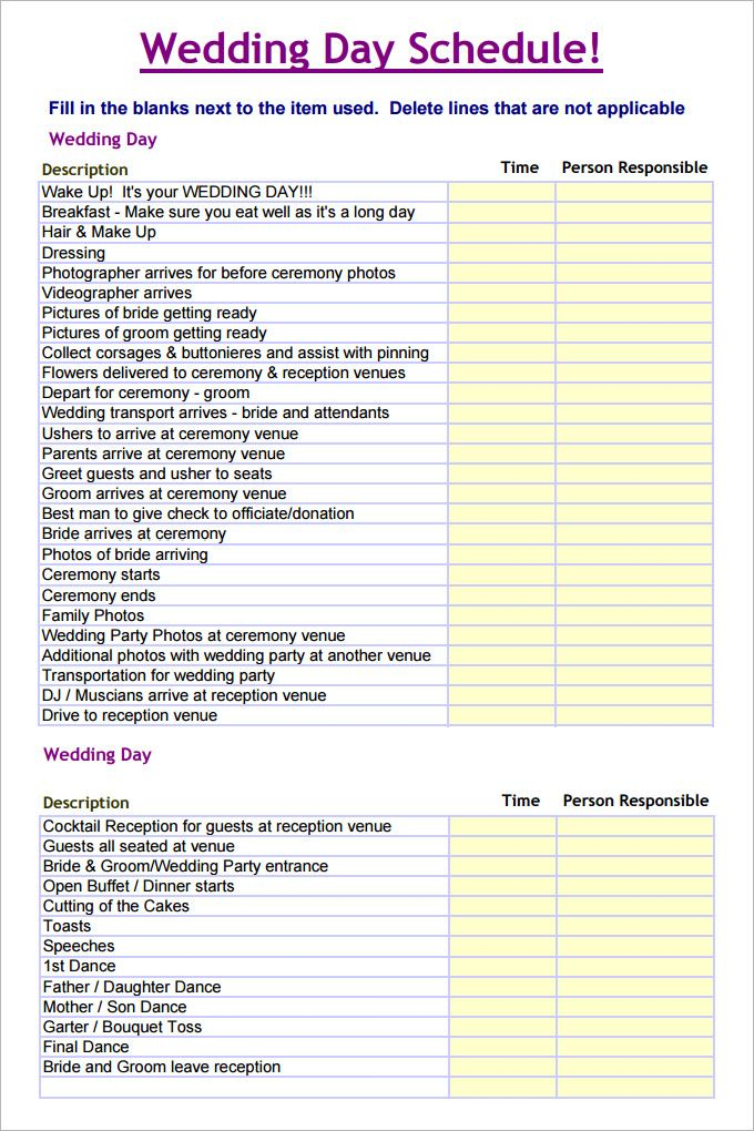 DOC PDF PSD Free Premium Templates Wedding Day Schedule 