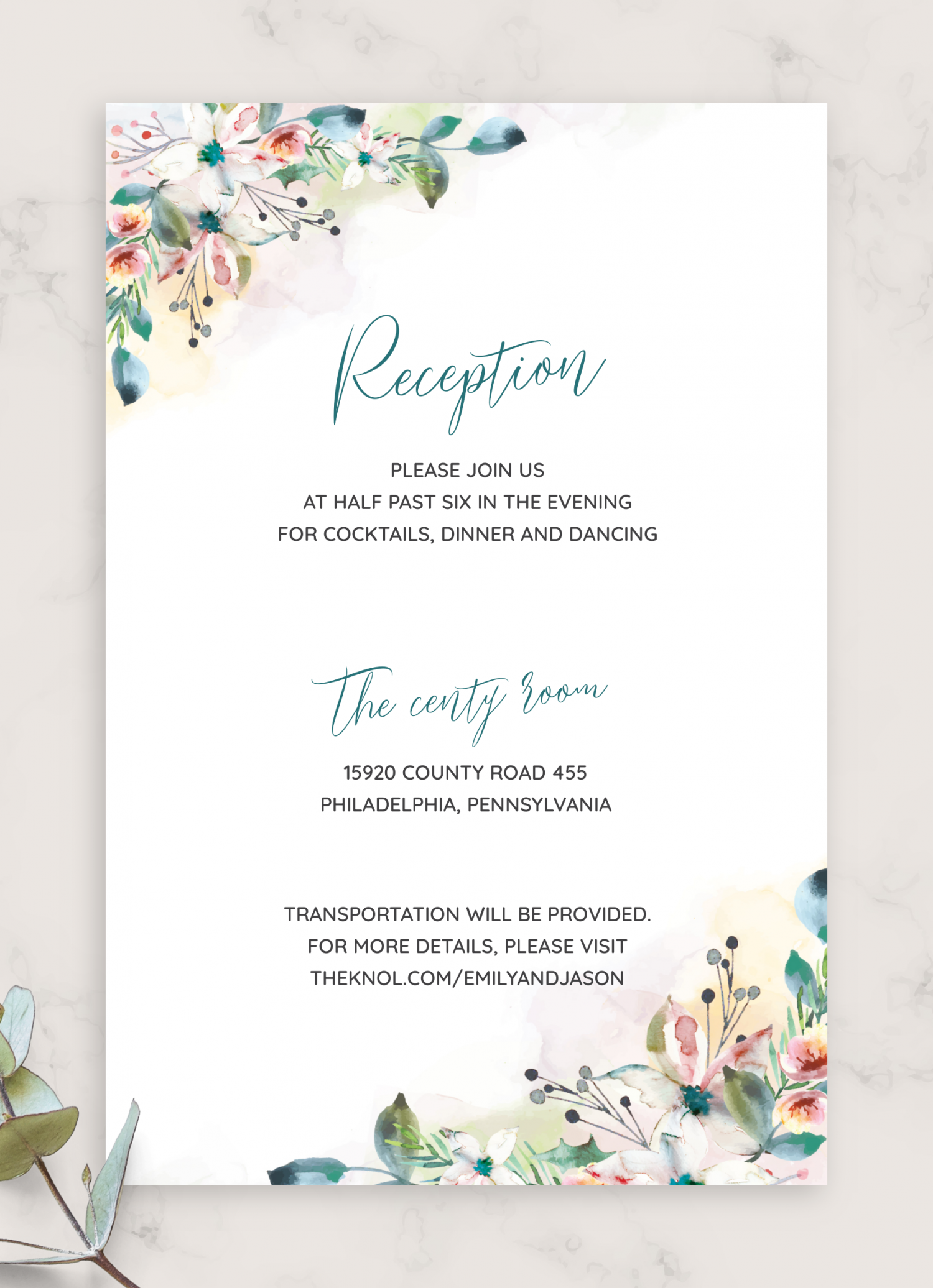 Download Printable Botanical Watercolor Wedding Invitation Suite PDF