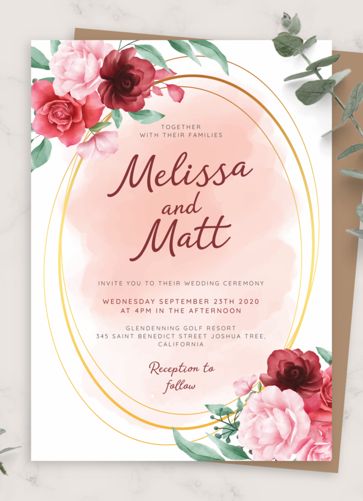 Download Printable Rose Bouquet Watercolor Wedding Invitation PDF