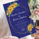 Download Printable Royal Blue Sunflower Wedding Invitation PDF