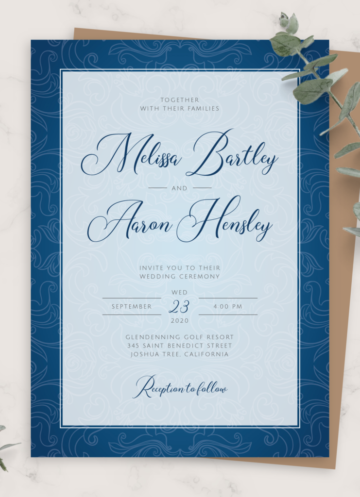 Download Printable Royal Blue Vintage Wedding Invitation PDF