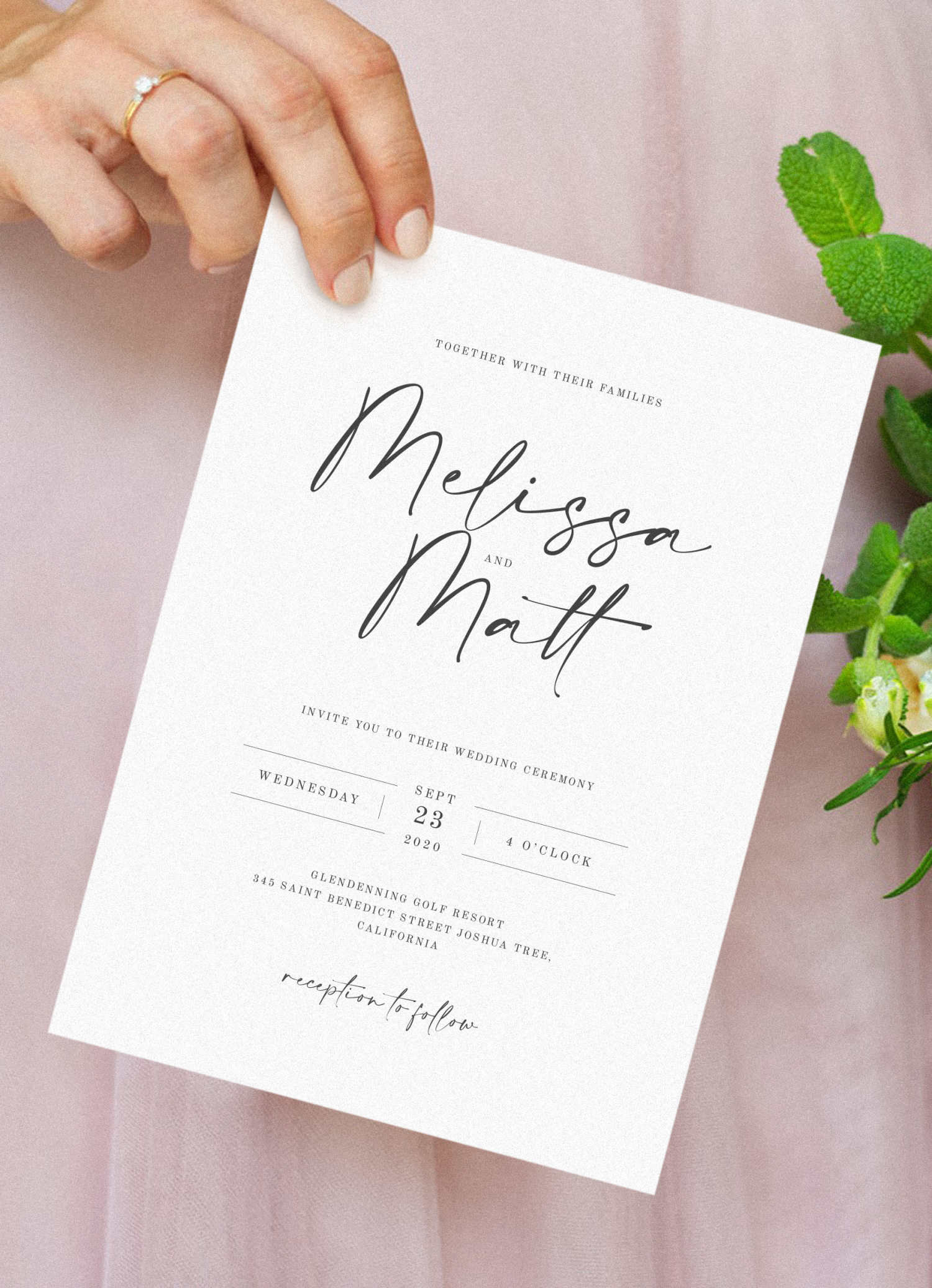 Download Printable Simple Minimalist Wedding Invitation Suite PDF