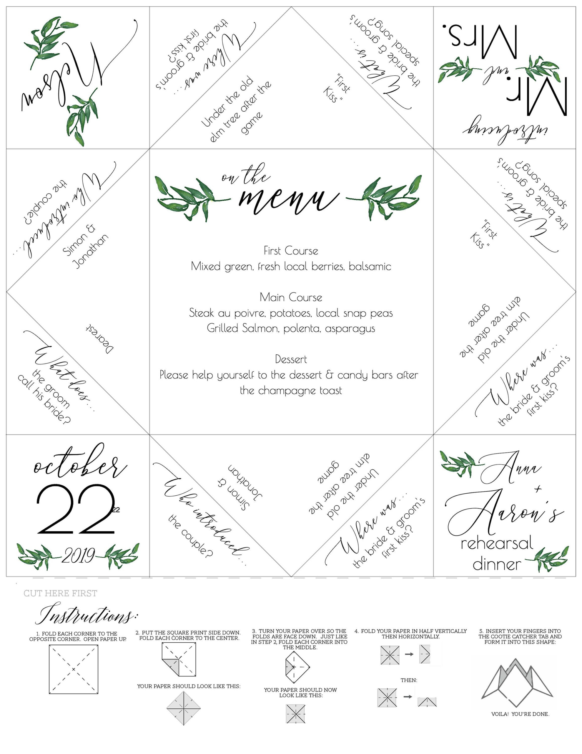 Fortune Teller Cootie Catcher Kraft Wedding Program Etsy In 2020 