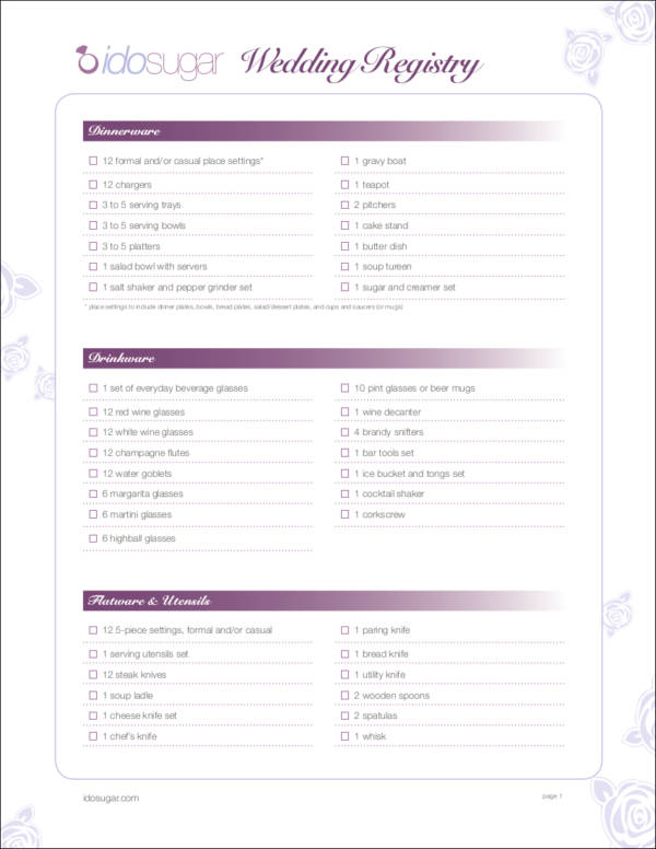 FREE 18 Wedding Registry Checklists In PDF Google Docs Pages MS Word