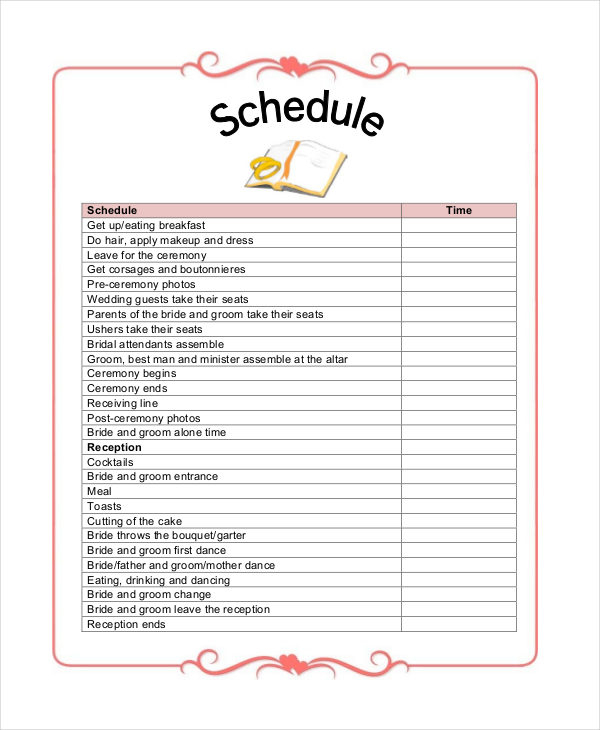 FREE 7 Wedding Planner Printable Samples In MS Word PDF