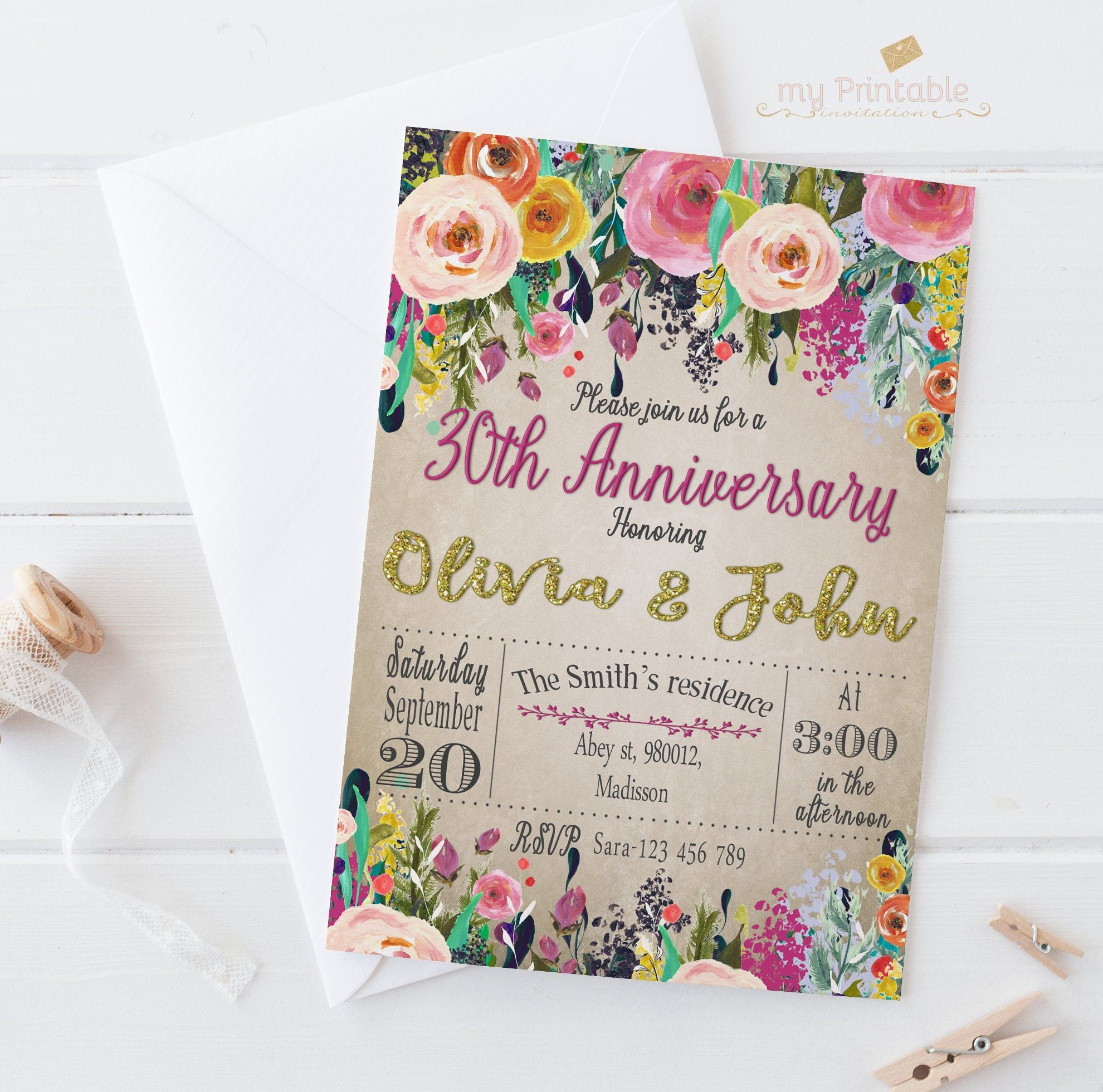 Free Printable 30Th Wedding Anniversary Invitations