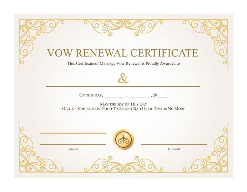 Free Printable Gold Vines Certificate Of Vow Renewal Renewal Of