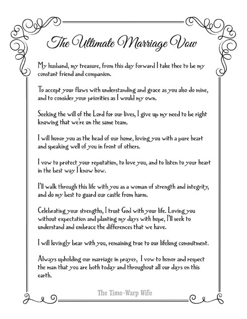 Free Printable The Ultimate Marriage Vow Time Warp Wife
