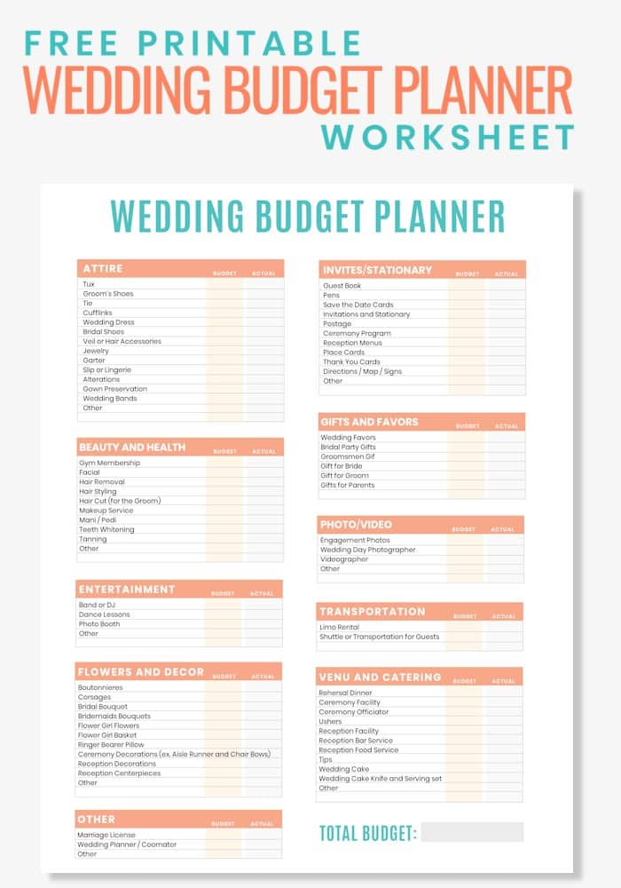 Free Printable Wedding Budget Planner Worksheet