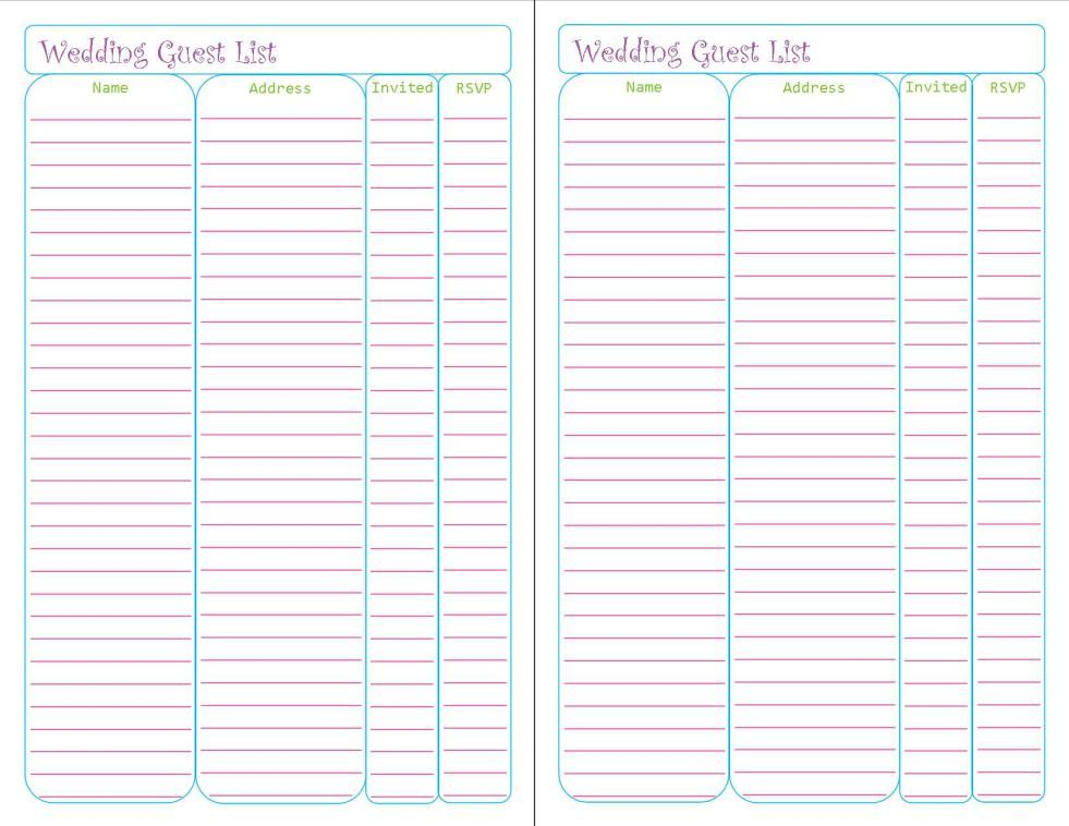 Free Printable Wedding Guest List Tracker Wedding Guest List Country