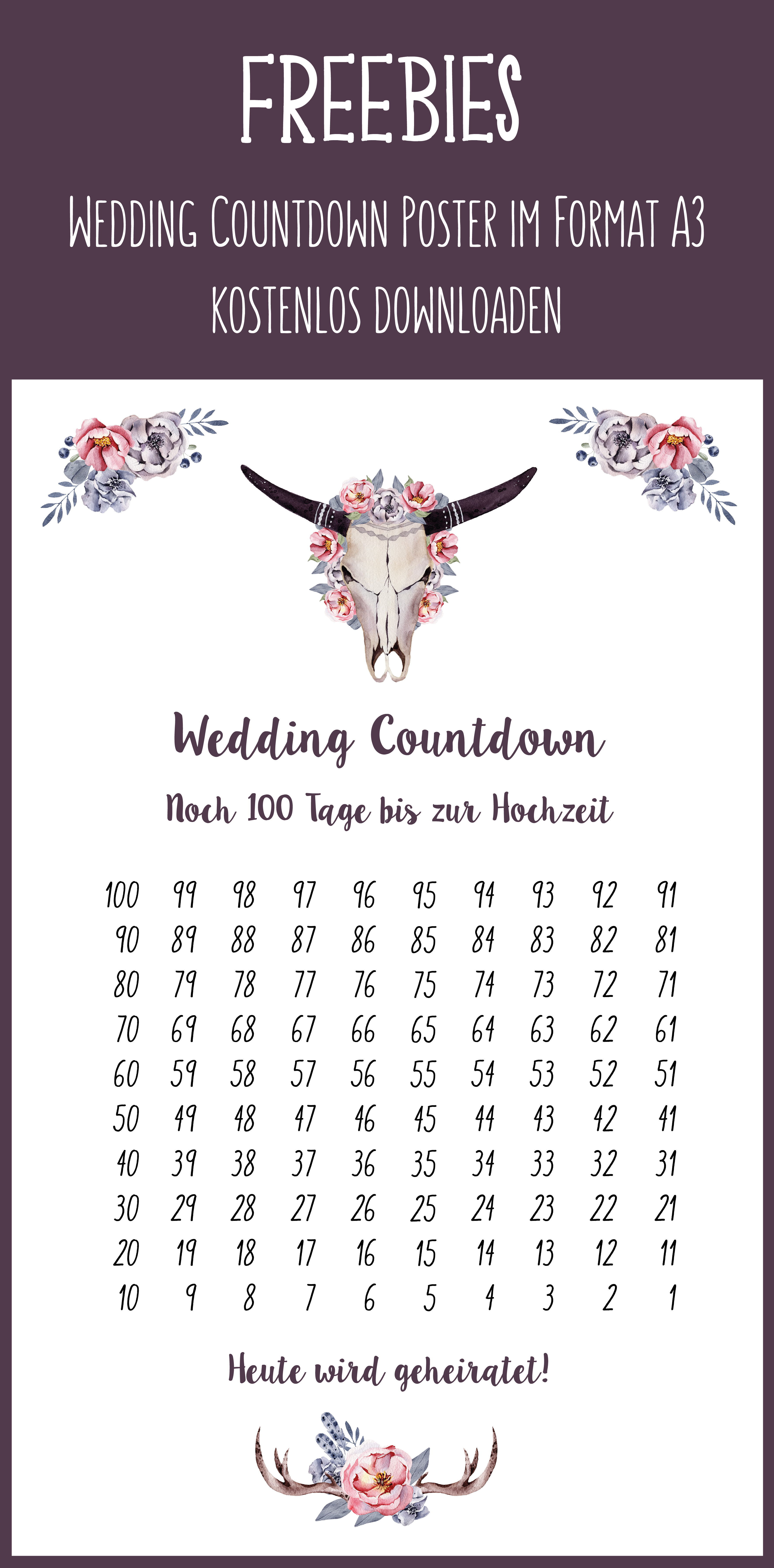 Freebie Gratis Printable Wedding Countdown Poster Im Format A3 