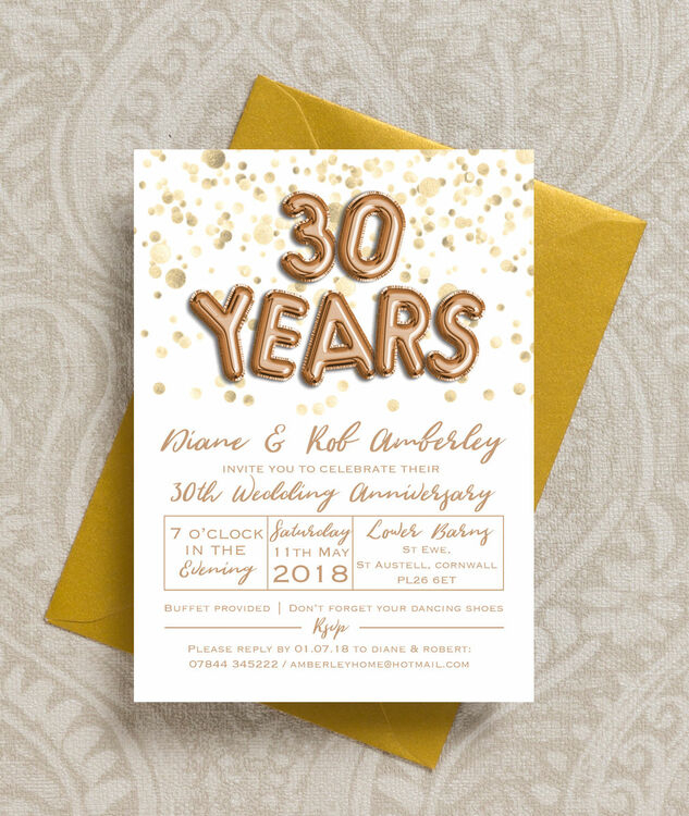 Gold Balloon Letters 30th Pearl Wedding Anniversary Invitation From 