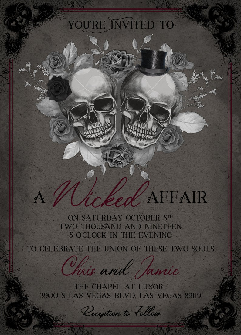 Gothic Wedding Invitation Skulls Wedding Invitation A Etsy In 2020