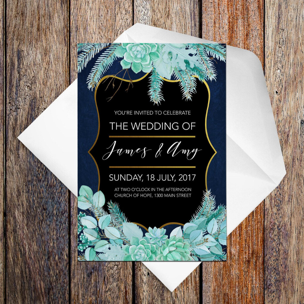 Green Succulent Floral Wedding Invite Wedding Card 4x6 Etsy Floral 