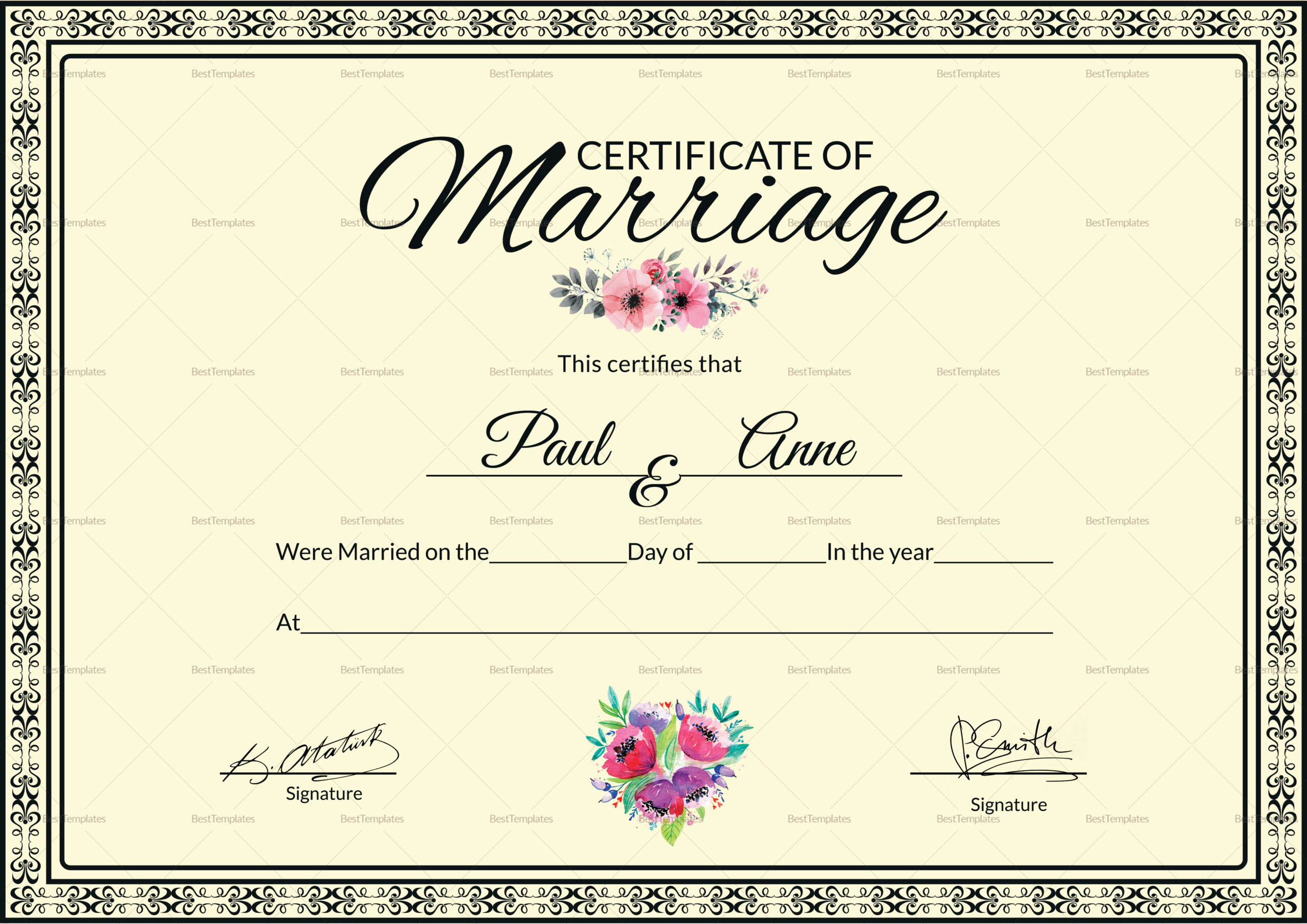 Marriage Certificate Design Template In PSD Word
