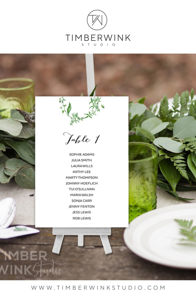 Minimal Green Leaf Wedding Seating Plan Printable Template Instant 