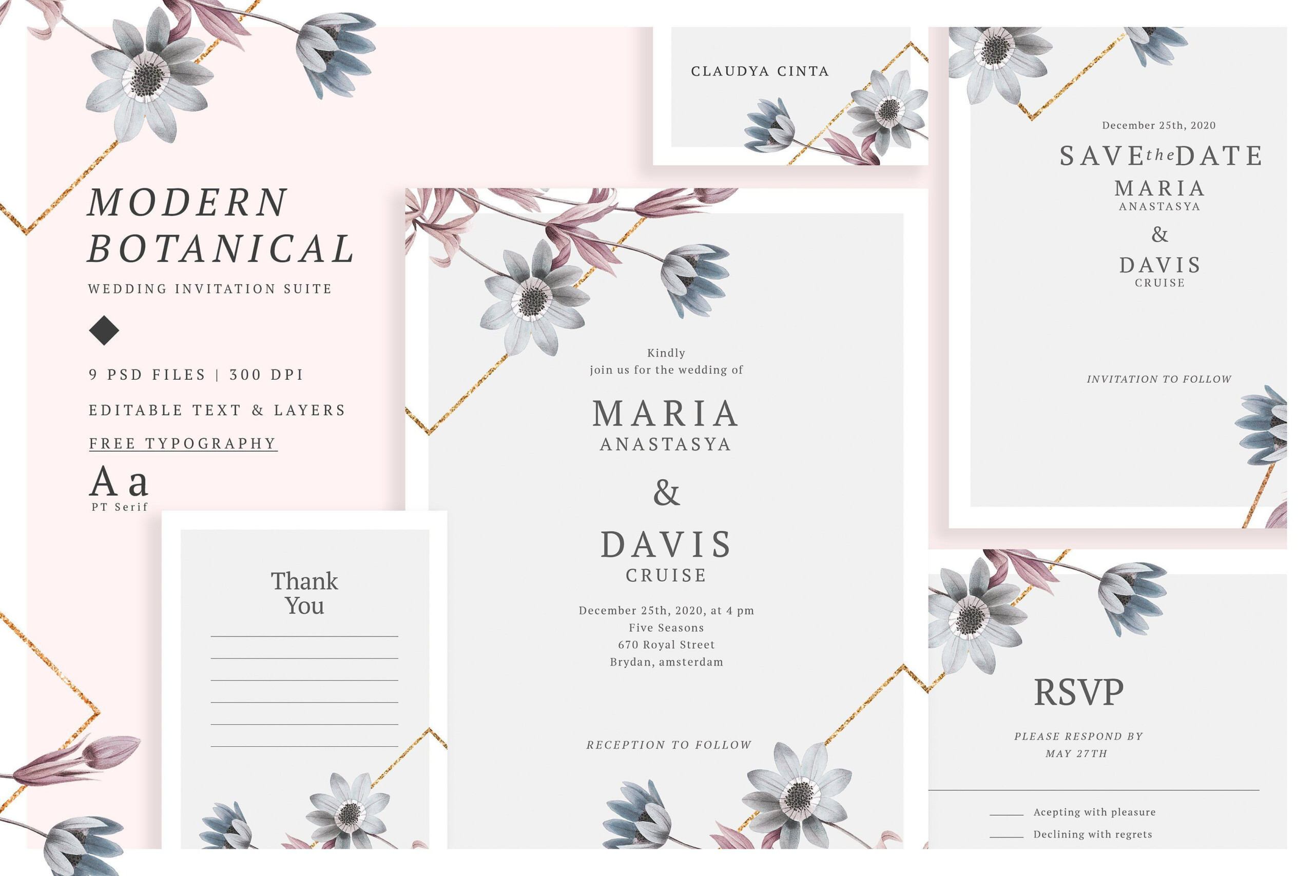 Modern Botanical Wedding Suite Free Printable Wedding Invitations 