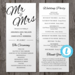 Mr Mrs Printable Wedding Program Template Black White Etsy In 2020