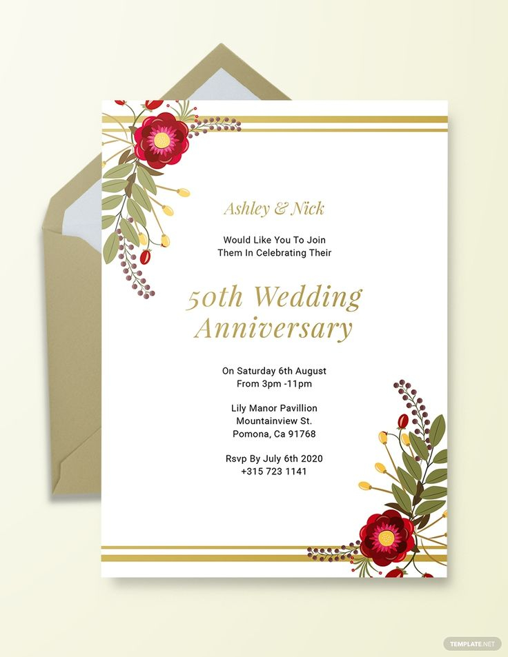 Printable 50th Wedding Anniversary Invitation Template Free PDF PSD 